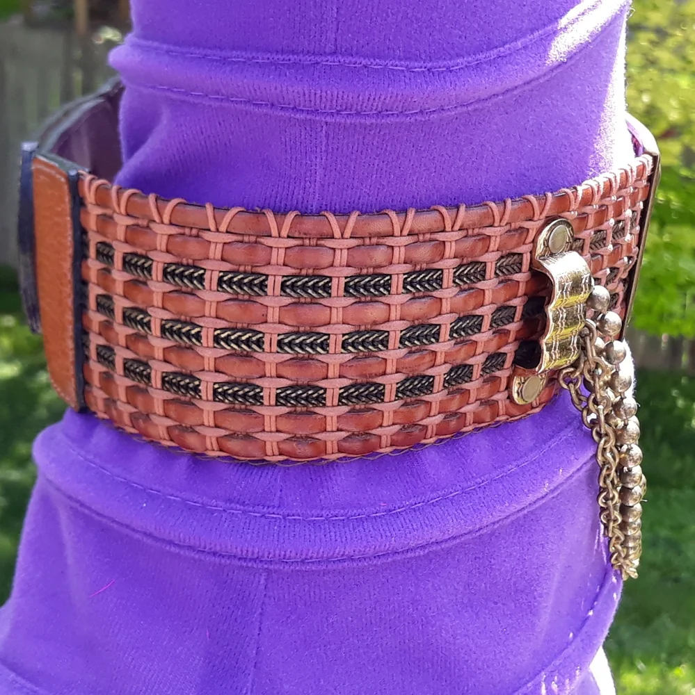 Streets Ahead Woven Leather & Brass Wide Belt S